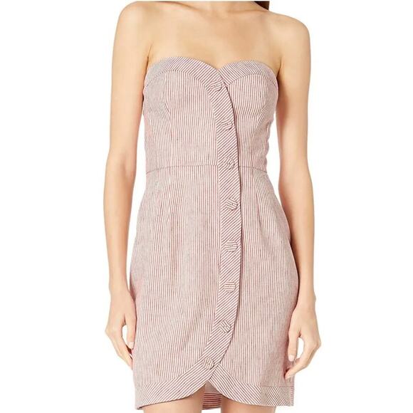 BCBGMAXAZRIA Dresses & Skirts - BCBGMaxAzria Pinstriped Bustier Strapless Button Front Mini Dress Size 12